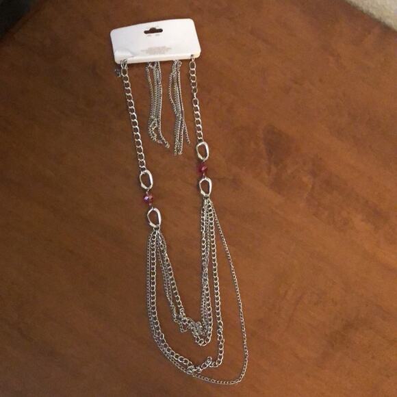 Silver tone chain necklace and earrings set New on Card - Picture 2 of 5